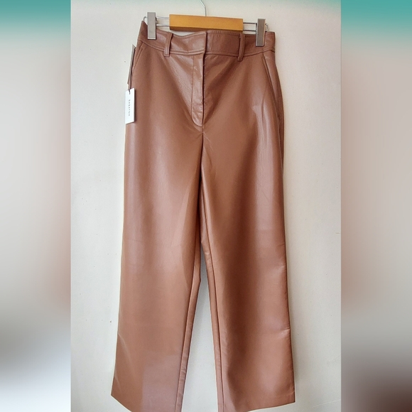 Aritzia Babaton Brown Vegan Leather Pants  NWT - Picture 8 of 8
